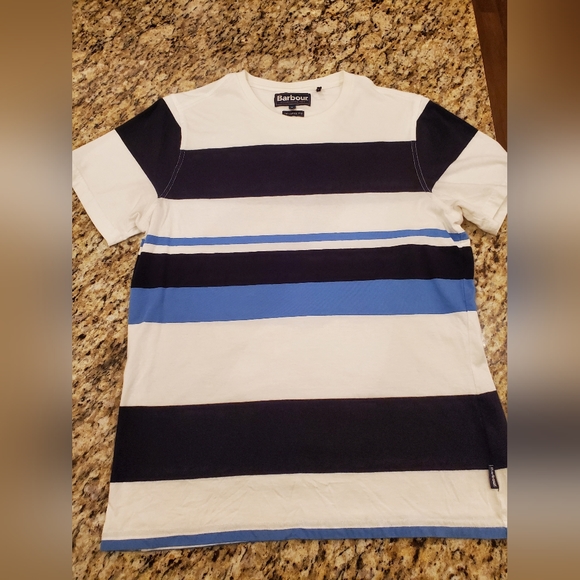 Barbour White Blue Stripe Cotton T-Shirt Small - Picture 3 of 8